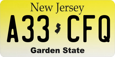 NJ license plate A33CFQ