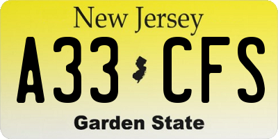 NJ license plate A33CFS