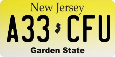 NJ license plate A33CFU
