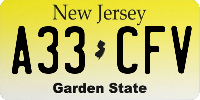 NJ license plate A33CFV