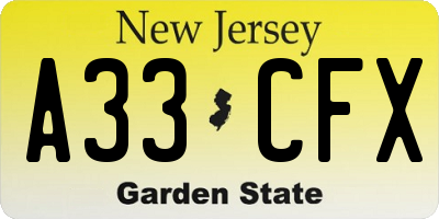 NJ license plate A33CFX