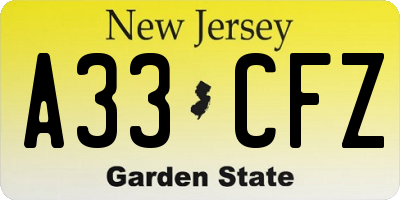NJ license plate A33CFZ