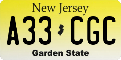 NJ license plate A33CGC