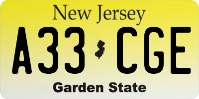 NJ license plate A33CGE