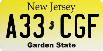 NJ license plate A33CGF
