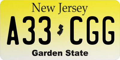 NJ license plate A33CGG