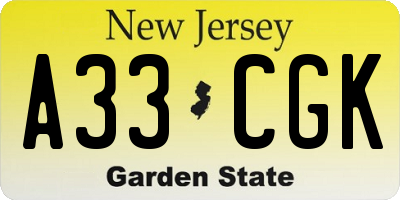 NJ license plate A33CGK