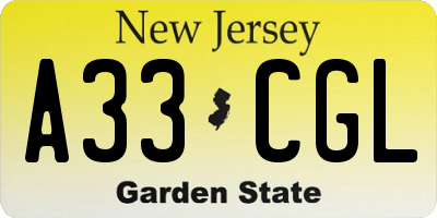 NJ license plate A33CGL
