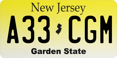 NJ license plate A33CGM
