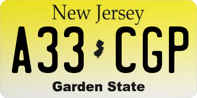 NJ license plate A33CGP