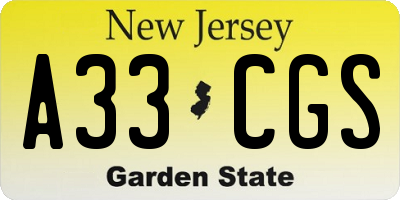 NJ license plate A33CGS