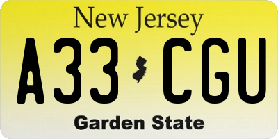 NJ license plate A33CGU