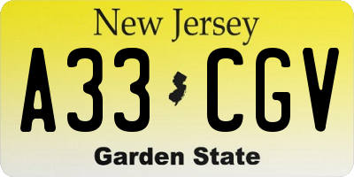 NJ license plate A33CGV