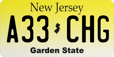 NJ license plate A33CHG