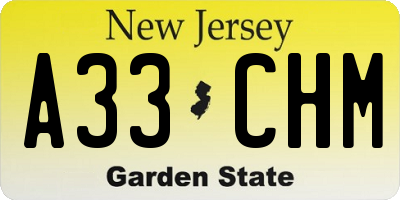 NJ license plate A33CHM