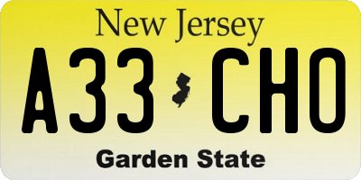 NJ license plate A33CHO