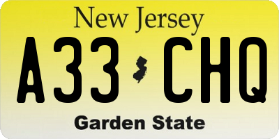 NJ license plate A33CHQ