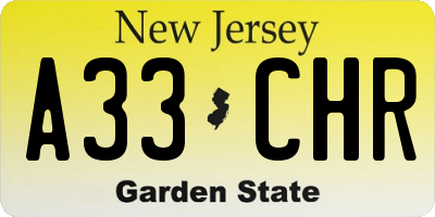 NJ license plate A33CHR