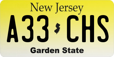 NJ license plate A33CHS