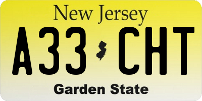 NJ license plate A33CHT