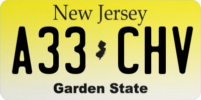 NJ license plate A33CHV