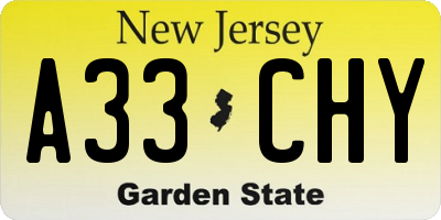 NJ license plate A33CHY