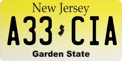 NJ license plate A33CIA