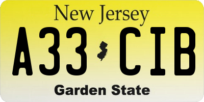 NJ license plate A33CIB