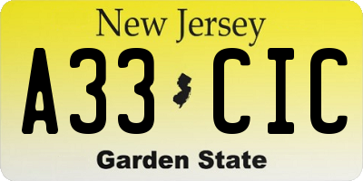 NJ license plate A33CIC
