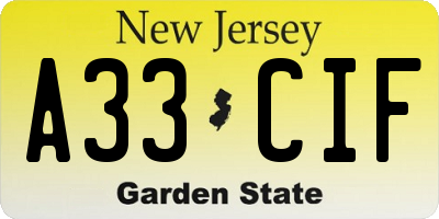 NJ license plate A33CIF
