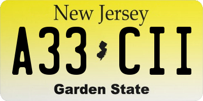 NJ license plate A33CII