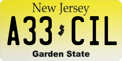 NJ license plate A33CIL