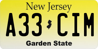 NJ license plate A33CIM