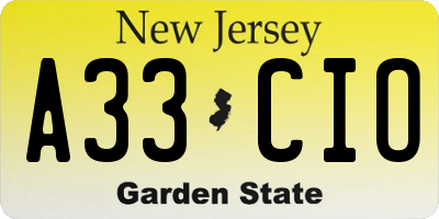 NJ license plate A33CIO