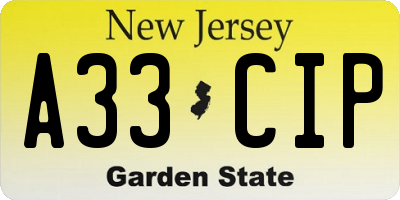 NJ license plate A33CIP