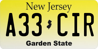 NJ license plate A33CIR
