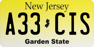 NJ license plate A33CIS