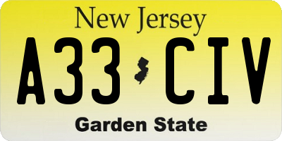 NJ license plate A33CIV