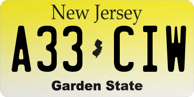 NJ license plate A33CIW