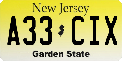 NJ license plate A33CIX