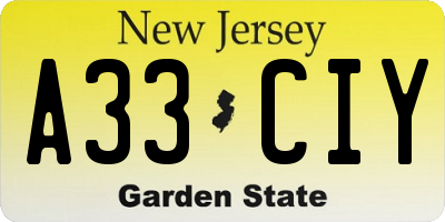 NJ license plate A33CIY