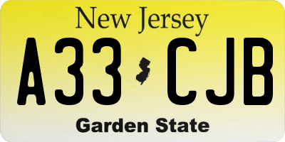 NJ license plate A33CJB