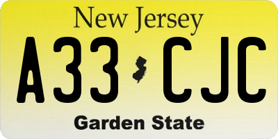 NJ license plate A33CJC