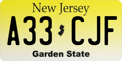 NJ license plate A33CJF
