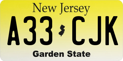 NJ license plate A33CJK
