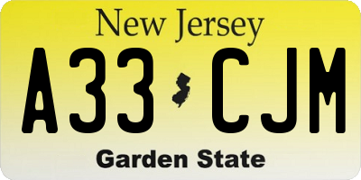 NJ license plate A33CJM