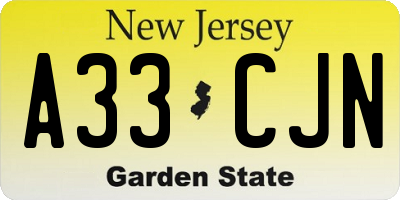 NJ license plate A33CJN