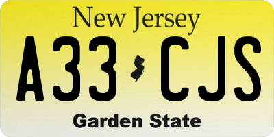 NJ license plate A33CJS