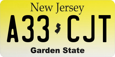 NJ license plate A33CJT