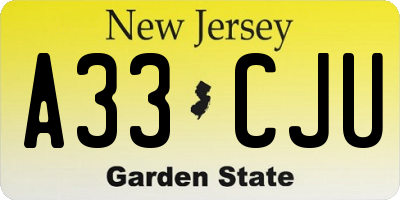 NJ license plate A33CJU